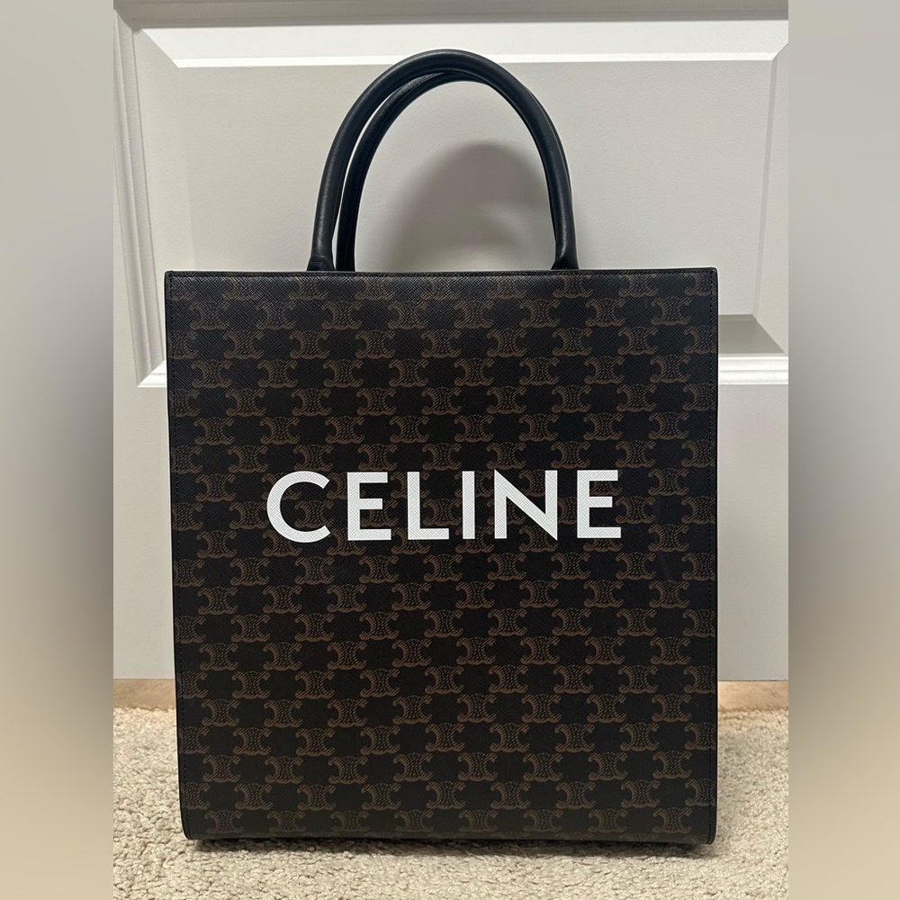 MEDIUM VERTICAL CABAS IN TRIOMPHE CANVAS WITH CELINE PRINT